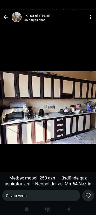 Mətbəx mebeli: Mətbəx mebeli satılır. Xüsusiyyətlər: - Üst və alt dolablar komplekt — 14