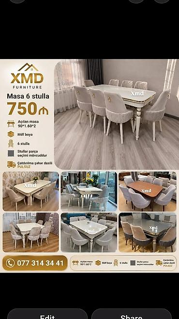 mdf panel: XMD Furniture – Açılan masa və 6 stul dəsti - Masa ölçüsü: 90×160 sm — 1