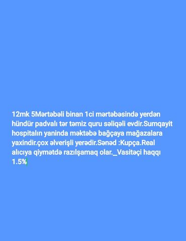 Taxta-şalban: Sumqayıt 12mk 5in 1mərtəbəsində təcili Lenqirad proekt ev satılır.Real