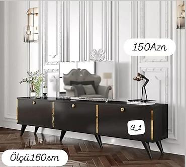 perde ucuz: TV stendi – model G_1 - Rəng: qara, qızılı detallar - Ümumi dizayn — 1