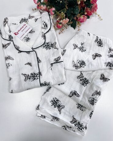 Пижамы: Муслиновый пижамы 🫶🏻 В наличии размеры M l xl 2xl 3xl ✔️Двойки с — 4