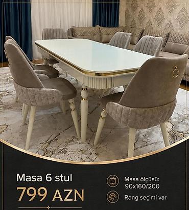 Yemək otağı dəsti – masa + 6 stul - Masa ölçüsü: 90×160/200 (uzadıla