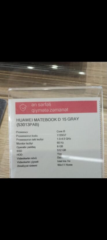 huawei matebook d16 qiymeti: Intel Core i5, 8 GB