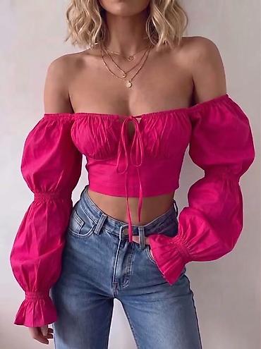 stefano baletanke: Ženska crop bluza sa spuštenim ramenima i puf rukavima Bluza: 2300 — 1