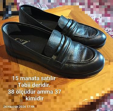 Женская обувь: Qadın üçün qara dəridən loafer ayaqqabı - Material: təbii dəri - — 1