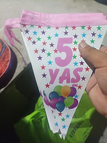 bayraq lent: Uşaqlar üçün ad günü bəzək dəsti - “5 YAŞ” yazılı rəngarəng — 1