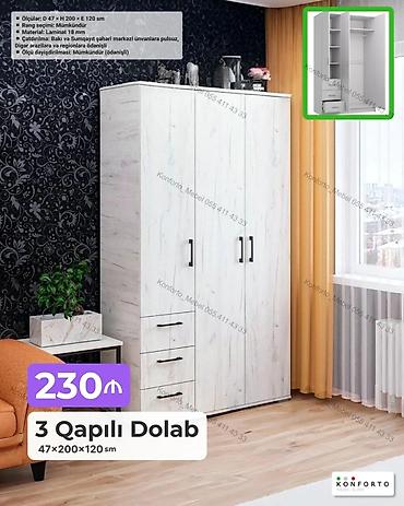 Mebel: 3 qapılı paltar dolabı - Ölçülər: D 47 × H 200 × E 120 sm - Material — 1