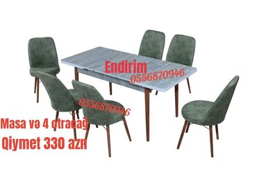 Masa və oturacaq dəstləri: Mətbəx üçün, Yeni, Açılan, Dördbucaq masa, 4 stul — 5