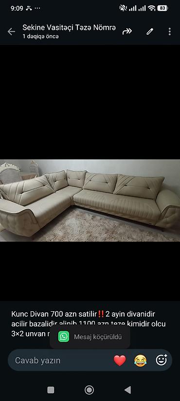 Kunc Divan 700 azn satilir‼️2 ayin divanidir acilir bazalidir alinib