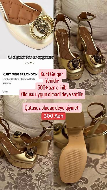 qızılın satışı: Kurt Geiger London – Leather Chelsea Platform Heels - Rəng: Gold - — 1