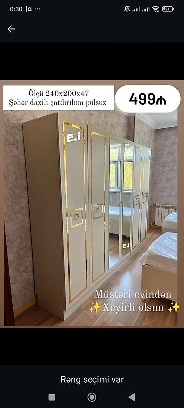 Mebel: 4 qapılı paltar şkafı Ölçü: 240 x 200 x 47 sm Dizayn: Açıq