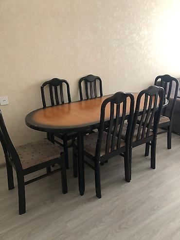 2 el: Qonaq otağı üçün, İşlənmiş, Oval masa, 6 stul — 2