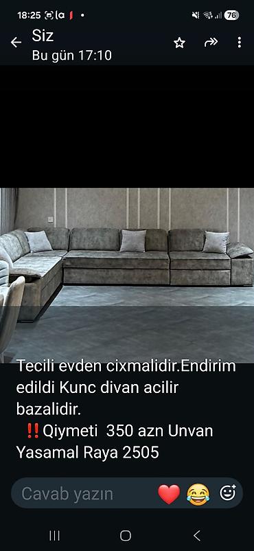 диван кровать в баку: Məhsul: Künc divan Təsvir: - Açılır mexanizmli, bazalı künc divan - — 1