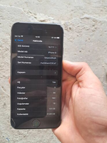 ekrani: IPhone 8, 64 GB, Qara, Barmaq izi, Qırıq