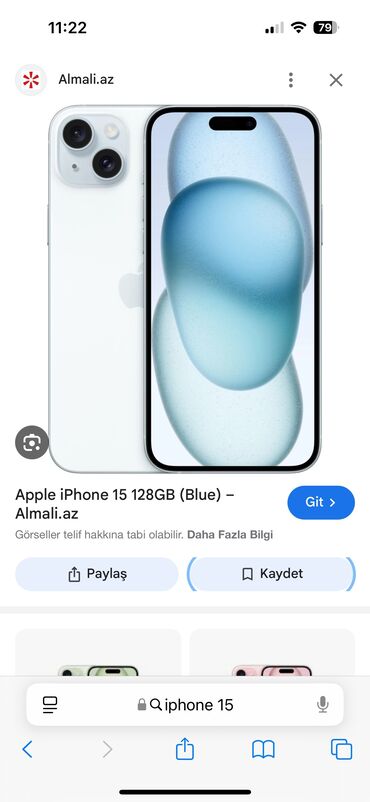 Apple iPhone: IPhone 15, 128 GB, Blue Titanium, Face ID