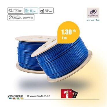 Elektrik kabelləri: FTP Cat.6 LAN Cable 0.57mm PVC 305m/reet Blue 1m - 1.30 azn