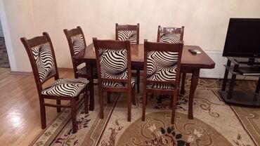 stol stul kirayesi: Для гостиной, Б/у, Раскладной, Прямоугольный стол, 6 стульев