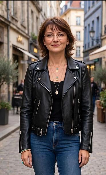 Crna ženska kožna jakna – biker stil - Materijal: glatka eko/koža sa