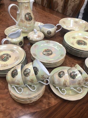 çay servisi: Çay dəsti, rəng - Qızılı, Farfor