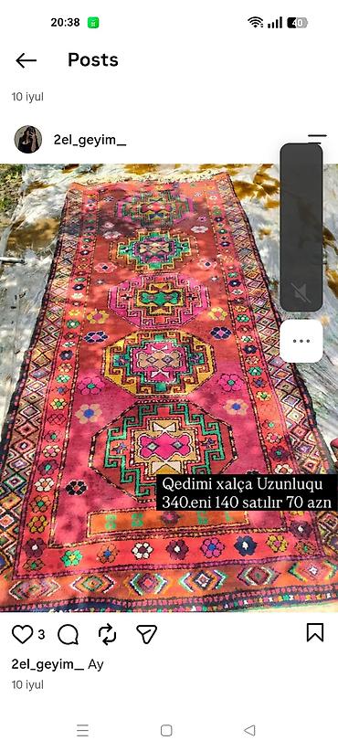 Qədimi xalça 2 denedi ayrı ayrı - Ölçülər: uzunluğu 340–350 sm, eni
