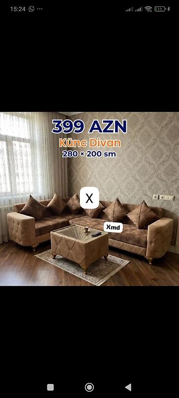 Künc divan – 280 × 200 sm - Rəng: açıq qəhvəyi/kapuçino tonları -