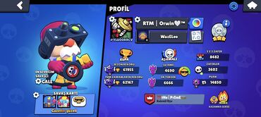 Brawl Stars oyunu üçün hesab təklif olunur. Hesabda 91/93 döyüşçü