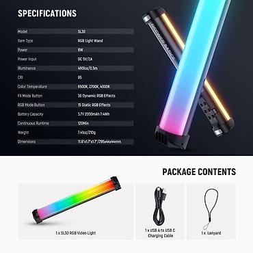 Foto və videokameralar: Neewer Basics SL30 RGB Light Wand – portativ videoyaşma LED işıq — 2