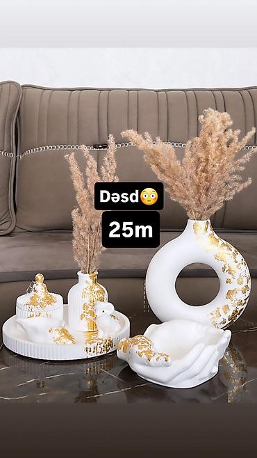dekor ev: Dekor dəsti – 25m Ağ rəngli, qızılı effektlərlə işlənmiş keramik — 1