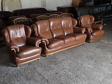 Stilske garniture: Kožna garnitura za dnevni boravak – set 1 - Sastav: trosed sa tri — 5