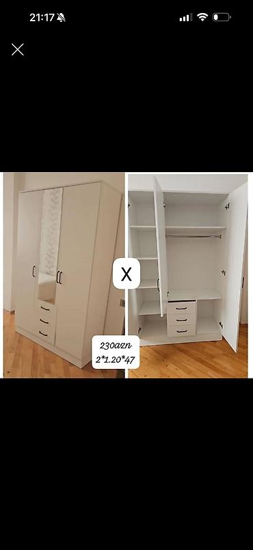Ağ rəngli 3 qapılı paltar şkafı Xüsusiyyətlər: - Ölçülər: 200 x 120 x lalafo.az -da Ağ rəngli 3 qapılı paltar şkafı Xüsusiyyətlər: - Ölçülər: 200 x 120 x