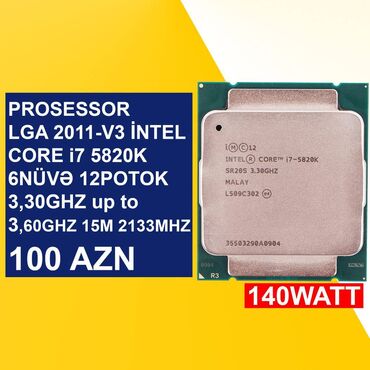 proçessor: Prosessor Intel Core i7 Core i7 5820K, 6 nüvə, İşlənmiş