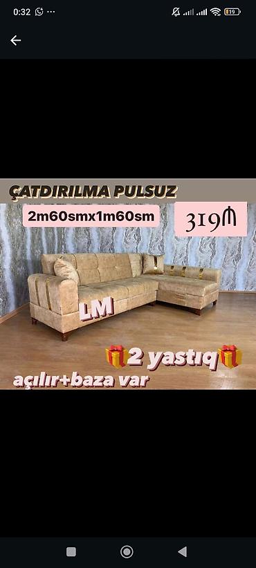 Divanlar: Künc divan – açılır və bazalı model - Ölçü: 2 m 60 sm x 1 m 60 sm - — 1