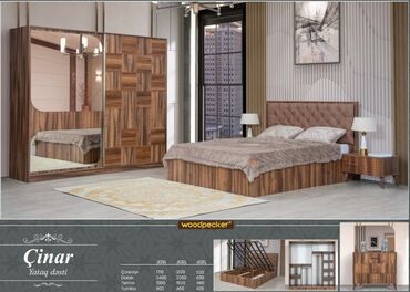 деревянная мебель для спальни: Двуспальная кровать, Шкаф, Трюмо, 2 тумбы, Турция, Новый
