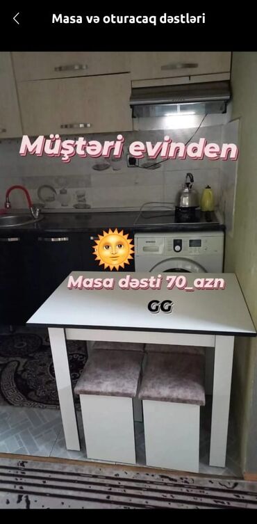 metbex masa ve oturacaqlar: Mətbəx üçün, Yeni, Açılmayan, Dördbucaq masa, 4 stul