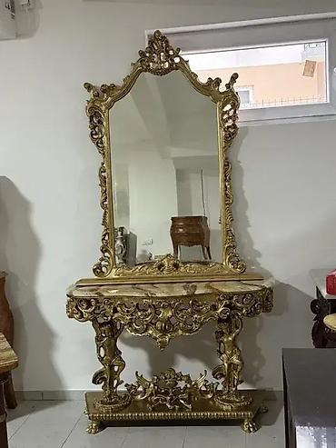 drvena: Stilska konzola i ogledalo (anđeli) 🪑✨ Dobro stanje. 🏠 Konzola — 5