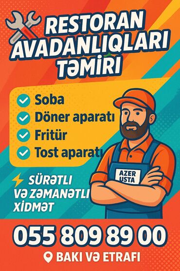 услуги ремонта по дому: Restoran avadanlıqları təmiri xidməti Göstərilən işlər: - Soba təmiri