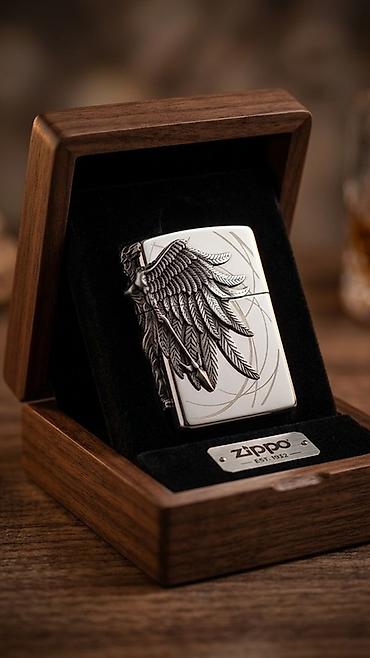 qəlyan növləri: Zippo benzinli çaxmaq – “Angel Wing” rellef dizayn (Qutusuz) - Brend — 3