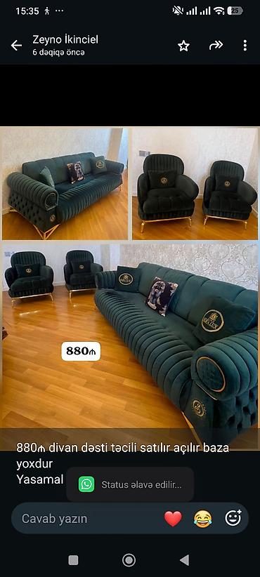 880₼ divan dəsti təcili satılır açılır baza yoxdur Yasamal r-nu,Qələbə
