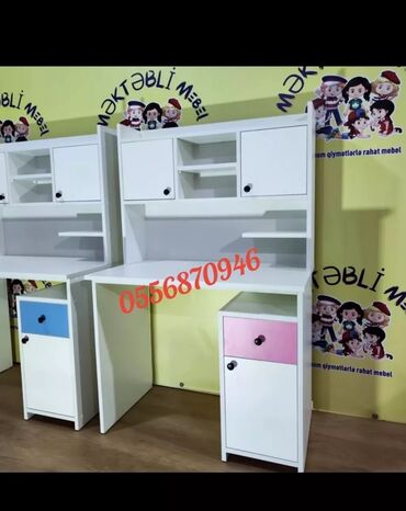 Uşaq masaları: Oğlan və qız üçün, Yeni, Siyirməli, Yazı masası, Stulsuz — 21