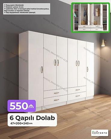 Ev və bağ: 6 qapılı geyim dolabı — 47×200×240 sm ölçülərdə. - Material: 18 mm — 1