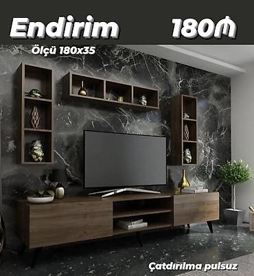 divarda kitab refleri: TV stend və divar rəfləri dəsti - Ölçü: 180 x 35 - Material: ağac — 1