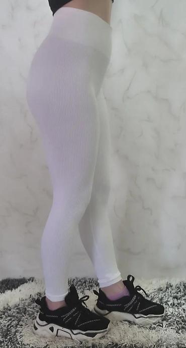 Helanke, biciklistički šortsevi: Ženske bele rebraste helanke – visok struk - Model: bešavne helanke — 1