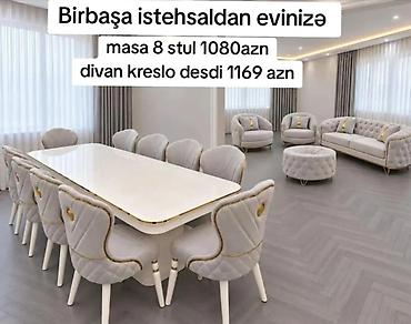 Birbaşa istehsaldan şık qonaq otağı dəstləri. - Masa + 8 ədəd stul —