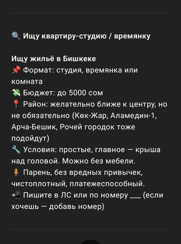 я ищу дом рабочий городок: Студия, Менчик ээси, Чогуу жашоосу жок