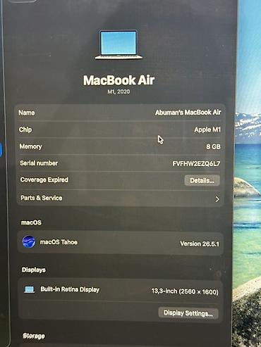 apple notebook: Apple MacBook Air M1 (8GB / 256GB) RAM: 8 GB SSD: 256 GB Batareya — 5