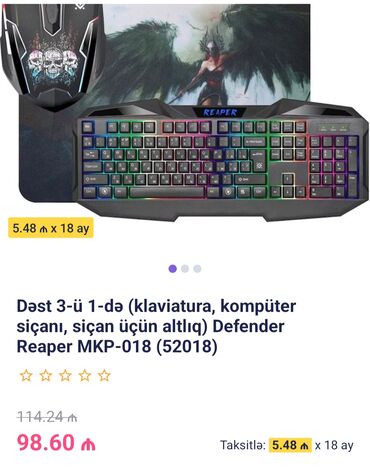 ucuz.telefonlar: Defender Reaper MKP-018 dəsti, klaviatura, kompüter siçanı və Reaper