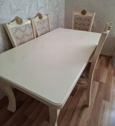 Masa və oturacaq dəstləri: Qonaq otağı üçün, İşlənmiş, Açılan, Dördbucaq masa, 6 stul