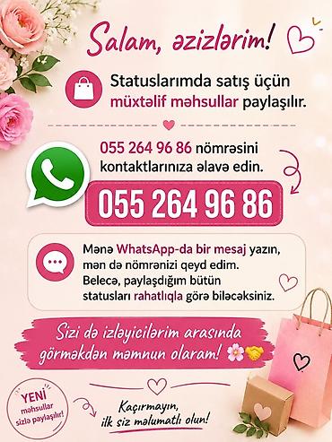 qablasdirma: Statuslarımda satış üçün müxtəlif məhsullar paylaşılır. Gündəlik — 1