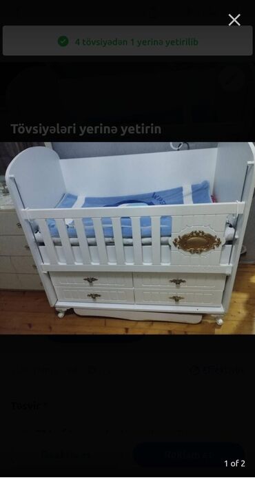 tap az mebeller: Oğlan və qız üçün, İşlənmiş, Dördbucaq, Beşik, Dəstsiz, Matras ilə, Yellənmə mexanizm ilə