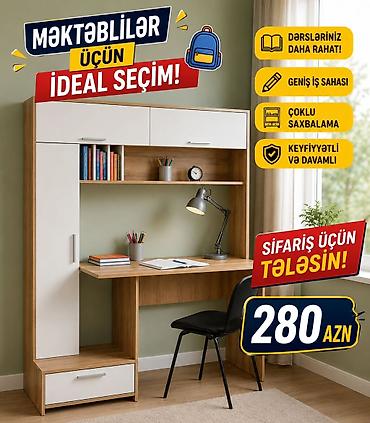 mekteb stolu: Düz masa, Stulsuz, Polkalı, Siyirməli — 1